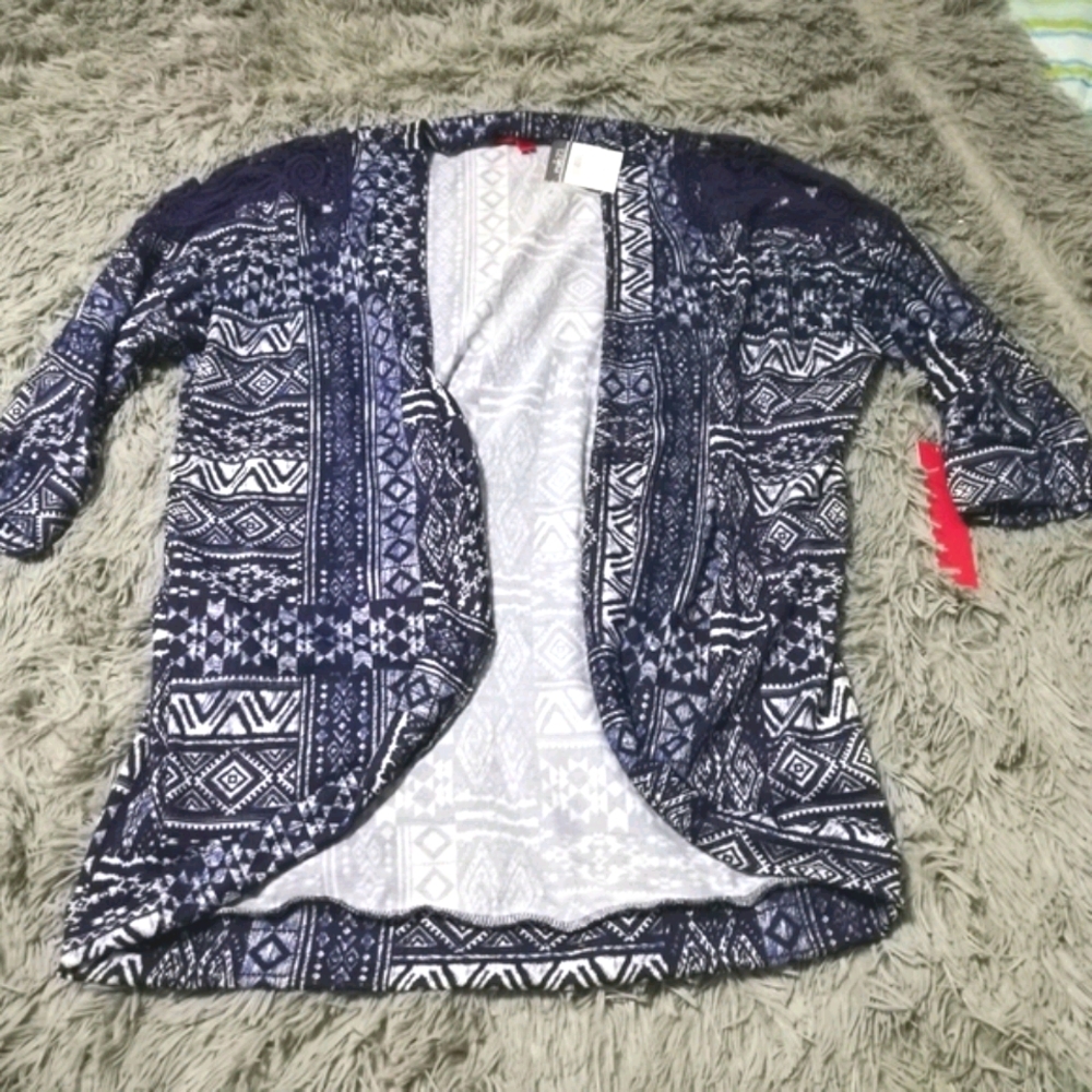 NWT Hot Kiss blue tribal kimono cardigan crochet